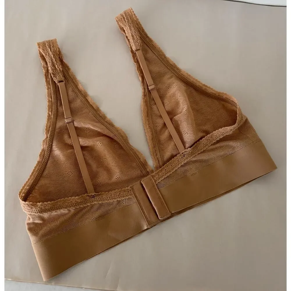 Nude SMOOTHEZ by Aerie Lace Plunge Wirefree Bralette S